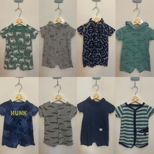 Lot of 8 Carter’s rompers size 9 months EUC sloth